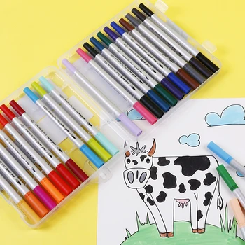 

24 color double head watercolor pen hook line pen creative easy to color soft head watercolor pen painting stroke hook line pen