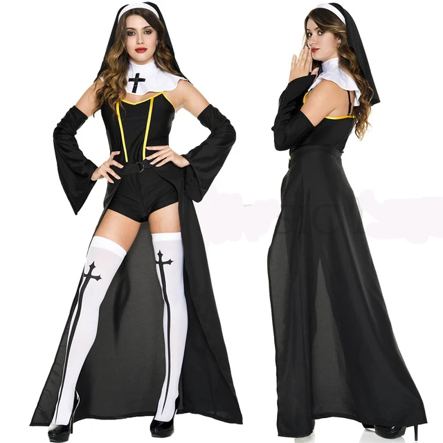 Costume di Halloween per le donne Costume da suora Sexy di cattiva  abitudine Costume da suora