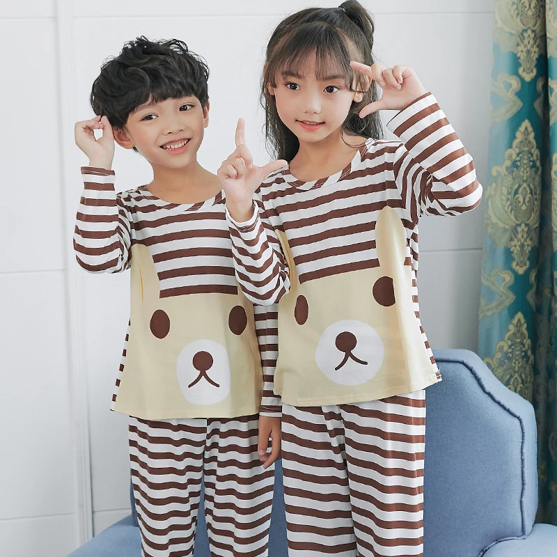 Детские пижамы; сезон осень-зима; одежда для сна для девочек с длинными рукавами и рисунком из мультфильма «Catamite»; милые детские пижамы; домашняя одежда для мальчиков - Цвет: tiaowenxiong
