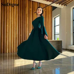 SoDigne Sexy Sky Blue Tea-Length Evening Dresses 2022 Simple Satin Robe De Mariage Formal Cap Sleeves Prom Party Gowns Plus Size