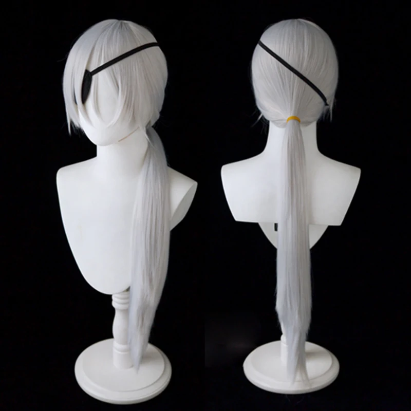 

Anime Chainsaw Man Quanxi Cosplay Wig Silver Gray Long Heat Resistant Synthetic Hair Halloween Party Wigs + Wig Cap + Eye Patch