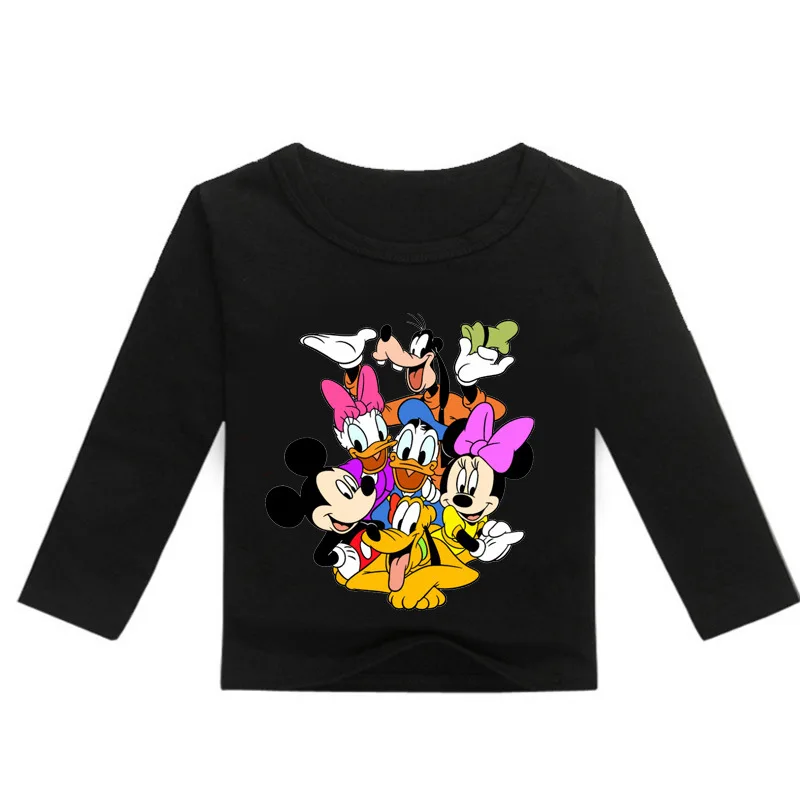 Summer Boys Mickey Minnie Donald Duck Print Tshirts Spring Kids Long Sleeve T-Shirts Baby Tees Girls Tops Children Clothes | Мать и