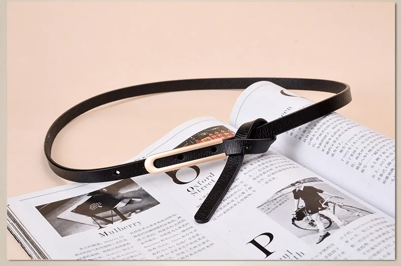 Fashion vintage 1.2cm white/black hollow fine Womens / Ladies Slim Leather Belt Korean style with "U" pin buckle for dress jeans