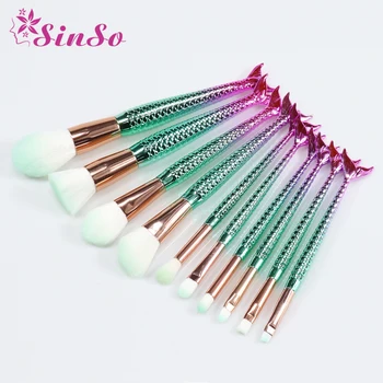 

SinSo 10PCS Mermaid Makeup Brushes Set Kabuki Foundation Powder Eyebrow Blush Lip Blending Brush Cosmetic Make Up Brushes Tools