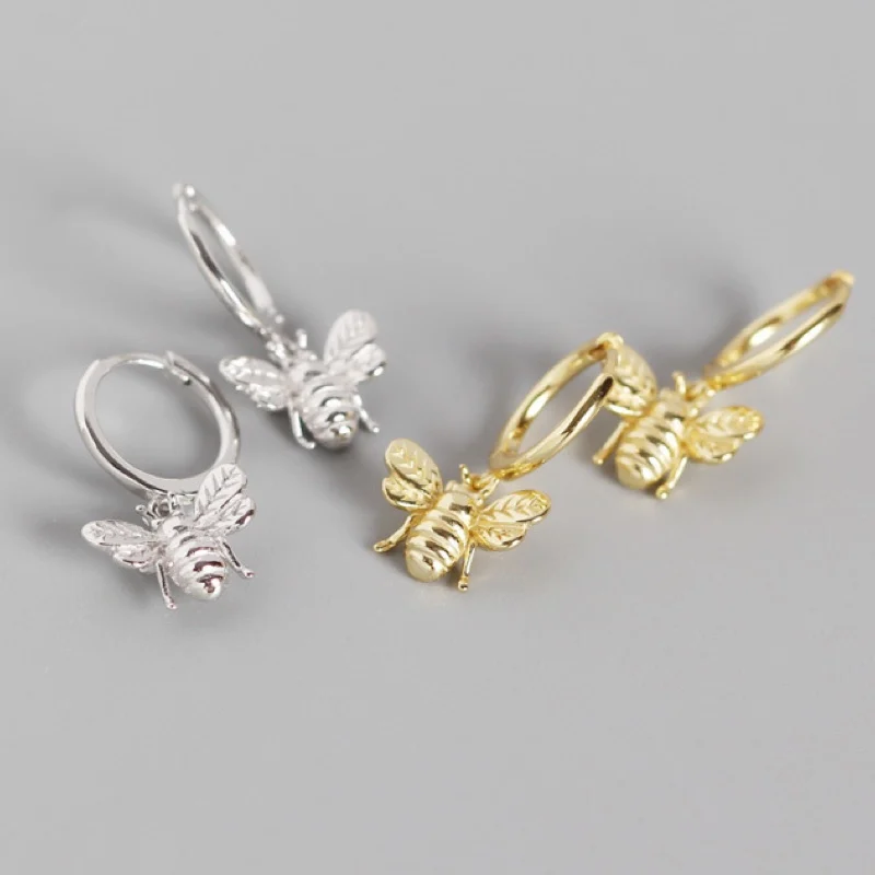 

Charm silver 925 earrings for women,insects bees hoop earring,earlobe piercing ear buckle,party OL casual fine jewelry Brincos