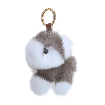 

Whole leather mink fur puppy doll pendant cute bag pendant furry car ornament key chain