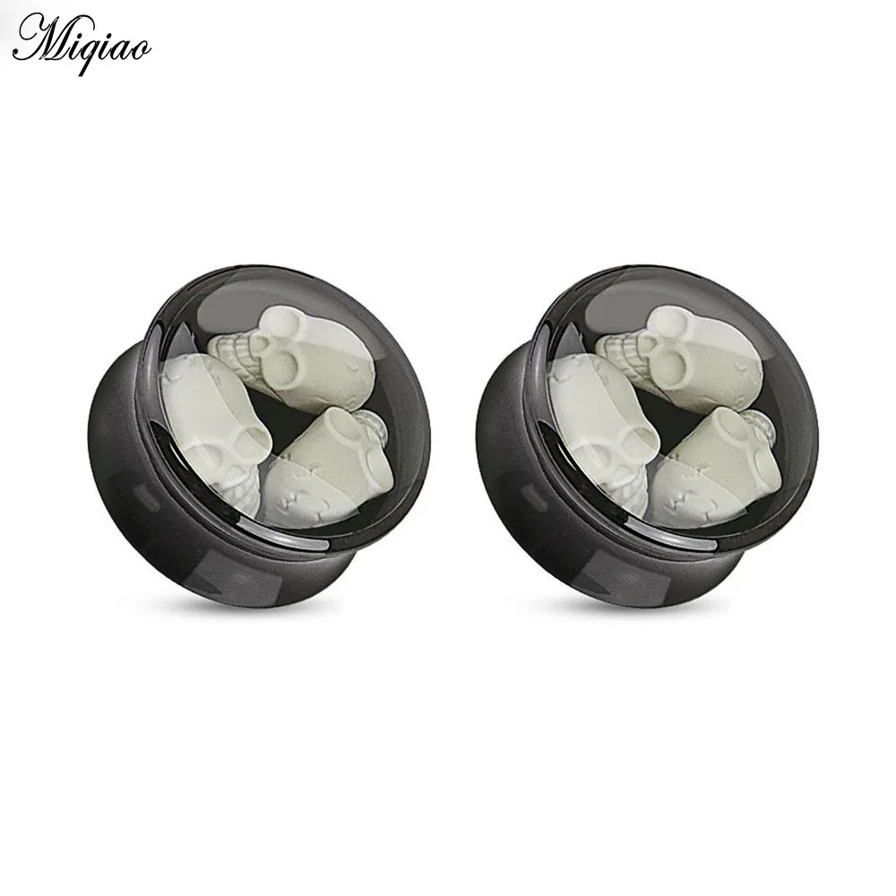 

Miqiao Acrylic 3d White Skull Ear Plug Screw Flesh Tunnel Ear Expander 10-22mm Piercings Body Jewelry for Men and Women