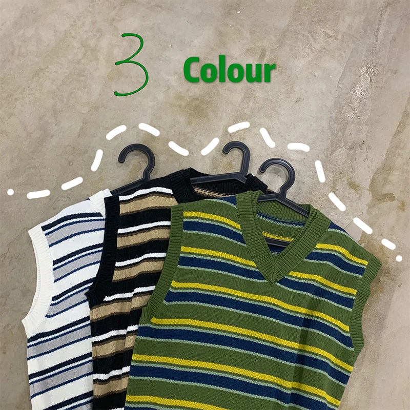 Autumn New Vest Sweater Men Fashion Contrast Color Casual Striped Knit Vest Sweaters Man Loose Pullover Men Sweter Clothes Autumn New Vest Sweater Men Fashion Contrast Color Casual Striped Knit Vest Sweaters Man Loose Pullover Men Sweter Clothes