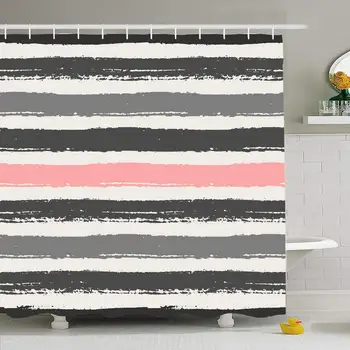 

Shower Curtain Set with Hooks 72x72 Hand Drawn Pastel Stripe Pink Shape Trend Dark Invitation Creative Poster Pattern Abstract