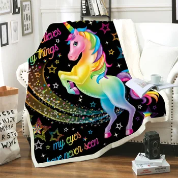 

Color Unicorn 3D Digital Printing Custom Cashmere Blanket Throw For Sofa Winter Fleece Blanket Sherpa Blankets Quilt