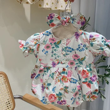 

Summer Baby Girls Romper Flower Cotton Korean Japan Style Newborn Baby Girls Jumpsuit Toddler Girl Princess Clothes
