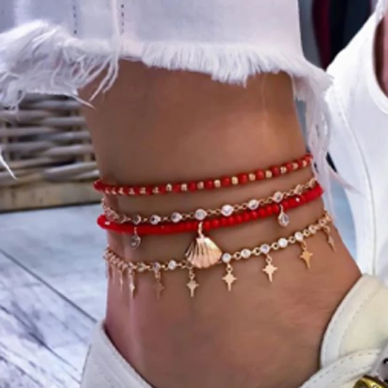 Tocona Multilayer Shell Red Beads Anklets Set for Women Sun Retro Beach Rope Ankle Bracelet on Leg Summer Foot Jewelry 8528 Tocona Multilayer Shell Red Beads Anklets Set for Women Sun Retro Beach Rope Ankle Bracelet on Leg Summer Foot Jewelry 8528