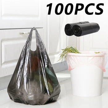 

100pcs Garbage Bags Large Black Thicken Disposable Environmental Waste Bag Privacy Plastic Trash Bags with Handle Bag Clean Tool
