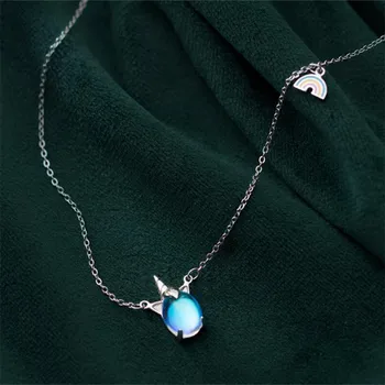 

925 Sterling Silver Opal Rainbow Unicorn Charm Necklaces & Pendants For Women Wedding Fashion Jewelry Chokers dz758