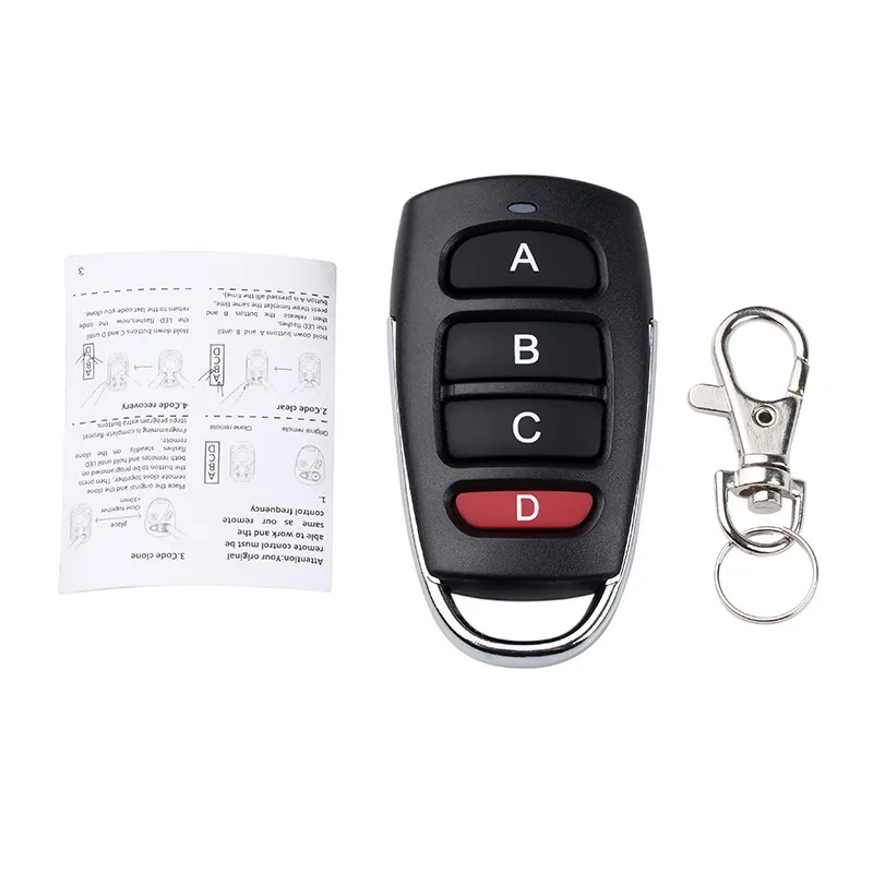 4 Keys Keychain 433Mhz Wireless Remote Control Receiver Module RF Transmitter Electric Cloning Gate Garage Door for Home