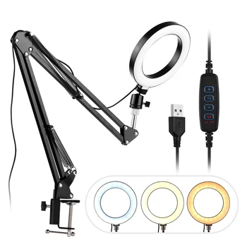 

Mini Light 6In Mini LED Ring Light Photography Fill-in Light Light Stand Ballhead Adapter for Live Video Network Selfie Makeup