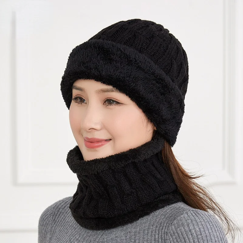 

Unisex Add Fleece Lined Winter Hat Wool Warm Knitted Hat Set Thick Soft Stretch Winter Hats For Men Women Leisure Beanie Cap