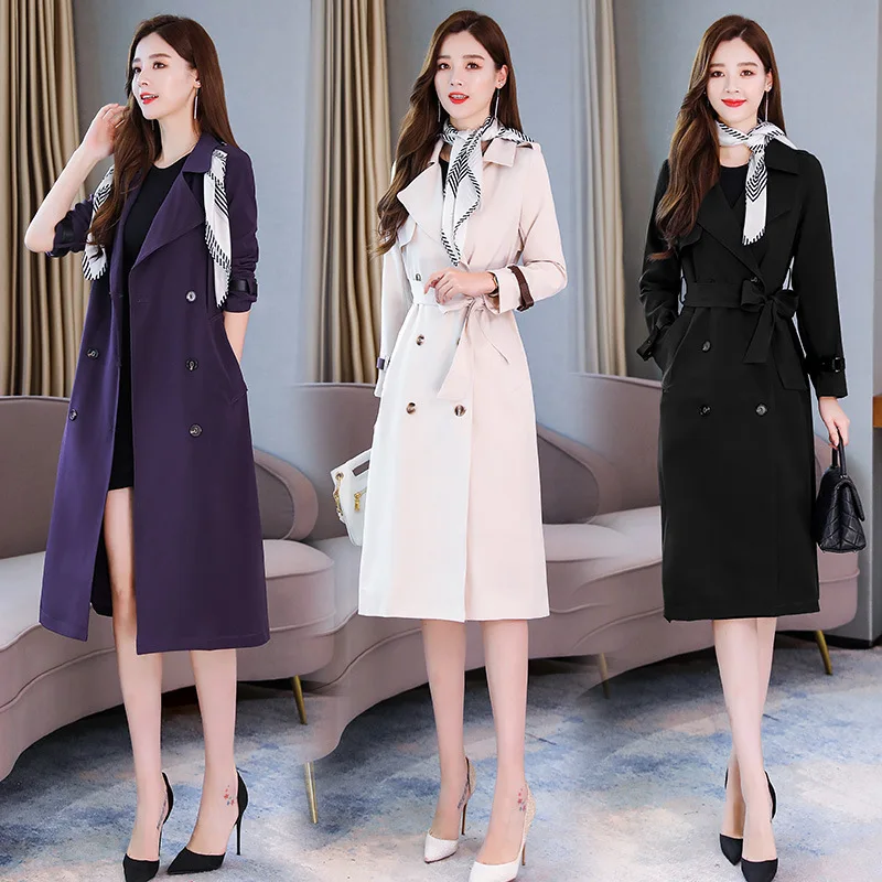 

Have-Year-Autumn New Style Casual Elegant Modern Double Breasted Slimming Silk Scarves Long Trench Coat