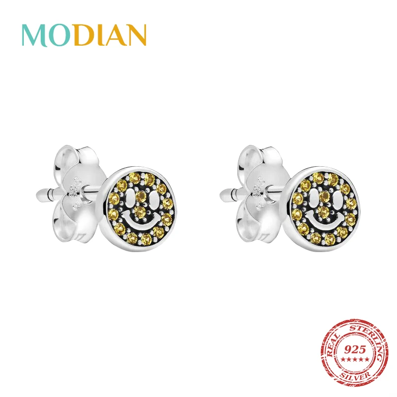 Modian,, 925 пробы, серебряные, Круглые, желтые, CZ серьги-гвоздики для женщин, маленький Рождественский подарок, хорошее серебряное ювелирное изделие