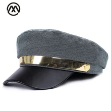 Модные мужские и женские военные кепки высокого качества кожаные кепки золоченые полоски элегантные женские военные кепки повседневные бобы