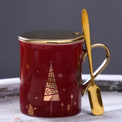 With spoon Ceramic Cup Kit Porcelain Constellation Theme LuckyMerry Christmas Mug with Gift Box Christmas Gift for Friends - Цвет: With spoon
