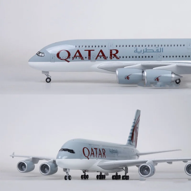 Модель самолета QATAR Airbus A380, модель 1/160, 45,5 см, светильник с колесом, коллекция самолетов из смолы, подарки для детей