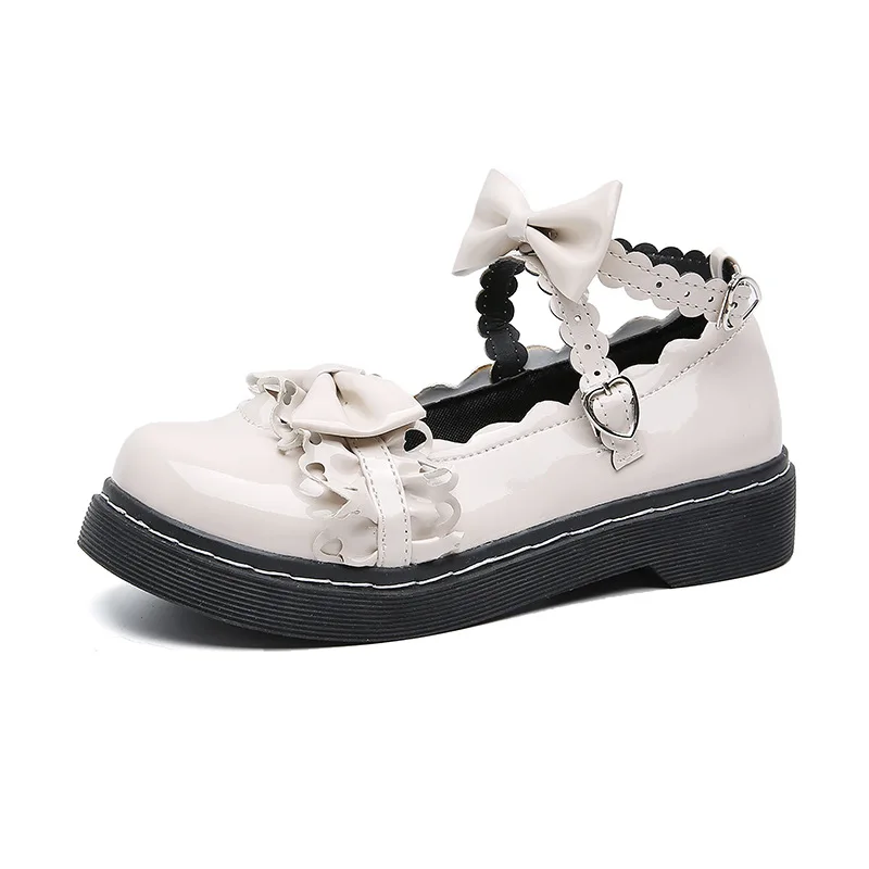 Обувь Лолиты в стиле ретро для студенток; милая обувь на шнуровке с бантом; обувь для костюмированной вечеринки в японском стиле из искусственной кожи; JK - Цвет: Color2