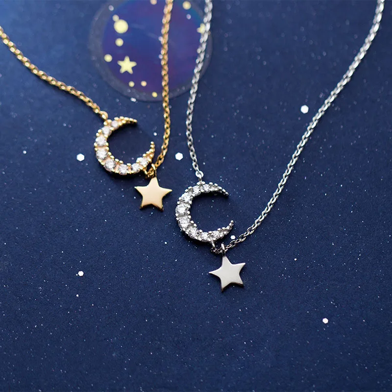 Женское ожерелье из серебра 925 пробы с подвеской в виде Луны и звезды | Украшения
