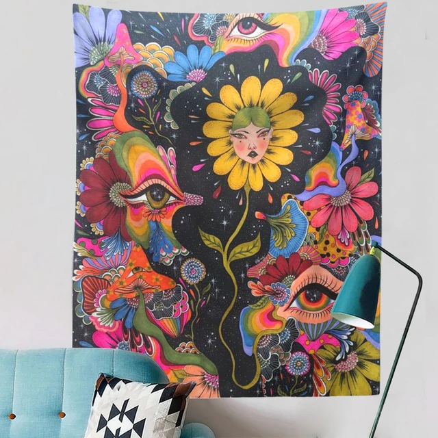 Psychedelic Flower Tapestry Wall Hanging Botanical Celestial Floral  Bohemian Room Decor Hippie Eye Witchcraft Tapestry print Art - AliExpress