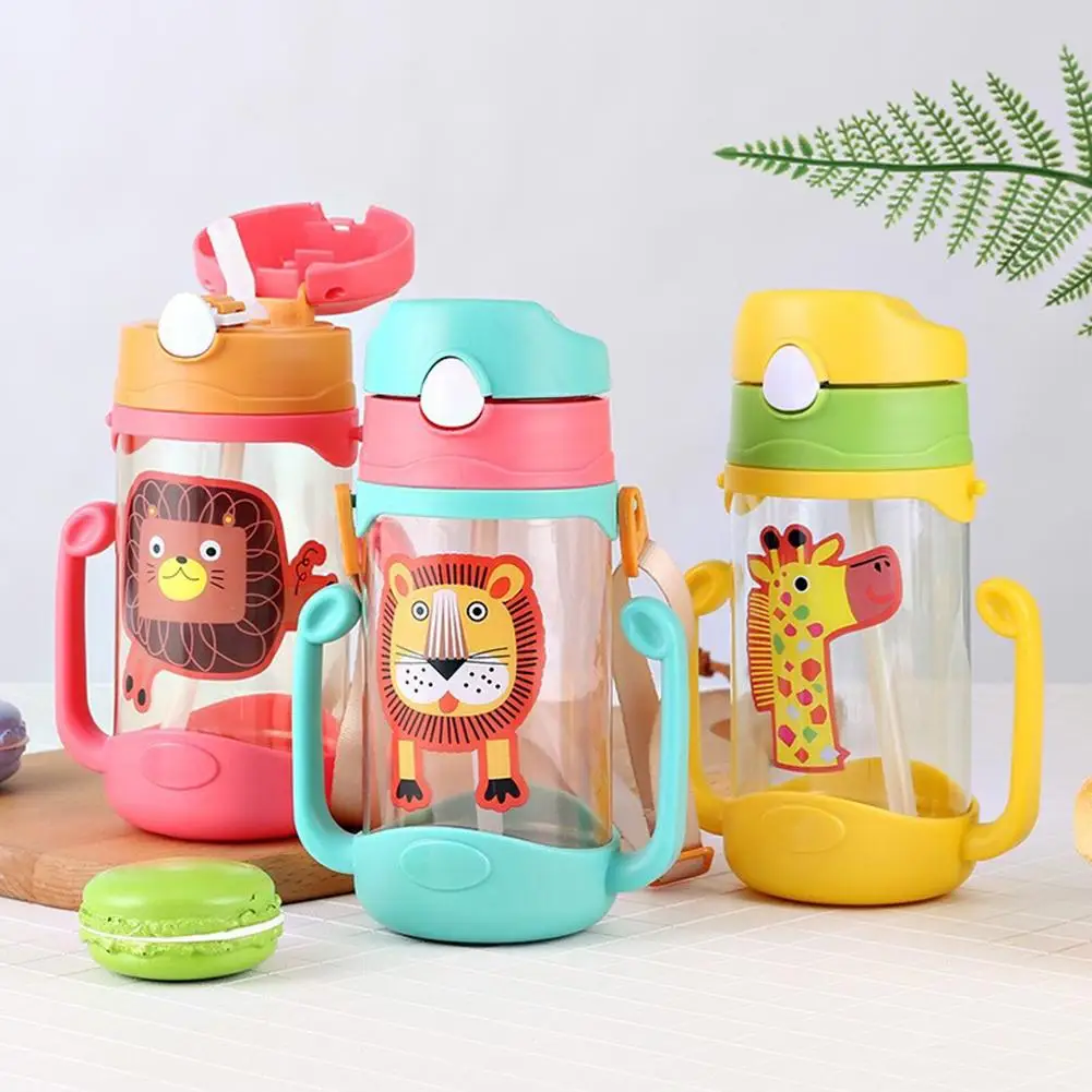 400ml dessin animé Portable bébé alimentation eau boisson paille bouteille d'eau Sippy tasse avec lanière apprentissage boire Tritan Bebe