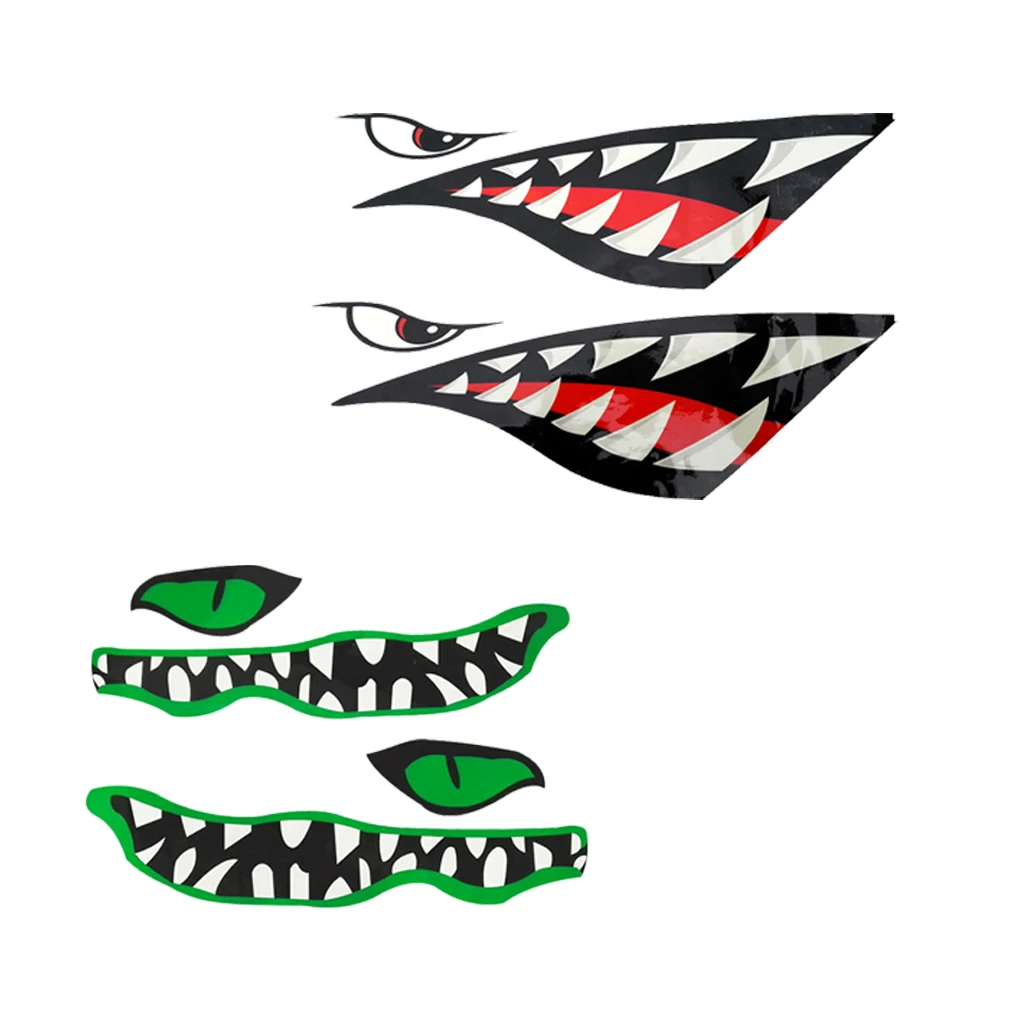 2 Pieces Shark Mouth + 2 Pieces River/Lake Monster Mouth Vinyl Decal Stickers Fishing Boat Canoe Kayak Graphics Accessories