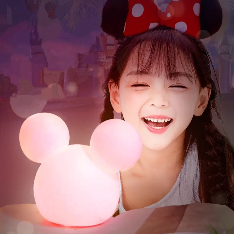 Mickey USB Night Light Cartoon Portable Take A Shot of Variable Color Charging Soft Silicone Lights Bedroom Gifts for Kids | Лампы и