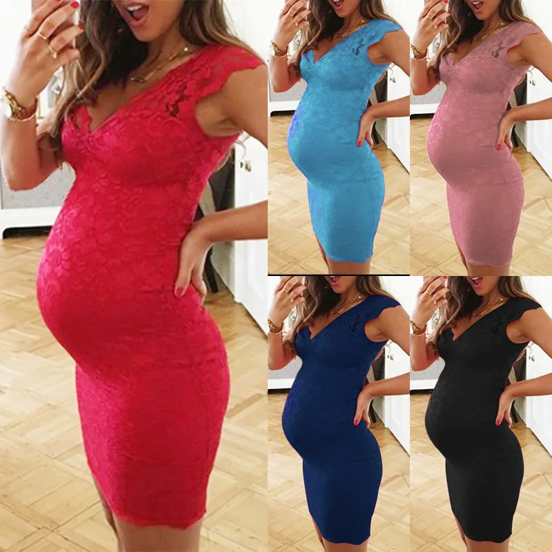 

Currently Available Amazon EBay Hot Selling Europe And America V-neck Lace Sleeveless Maternity Dress OM8929