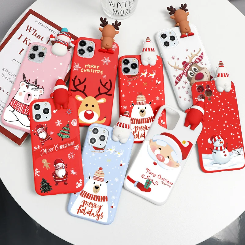 Рождественские чехлы с 3d-куклой Санта для Xiaomi Redmi Mi Note 11 10 Lite 9 9S 8 8T 7 6 5 Pro Max SE 9A 8A 6X S2