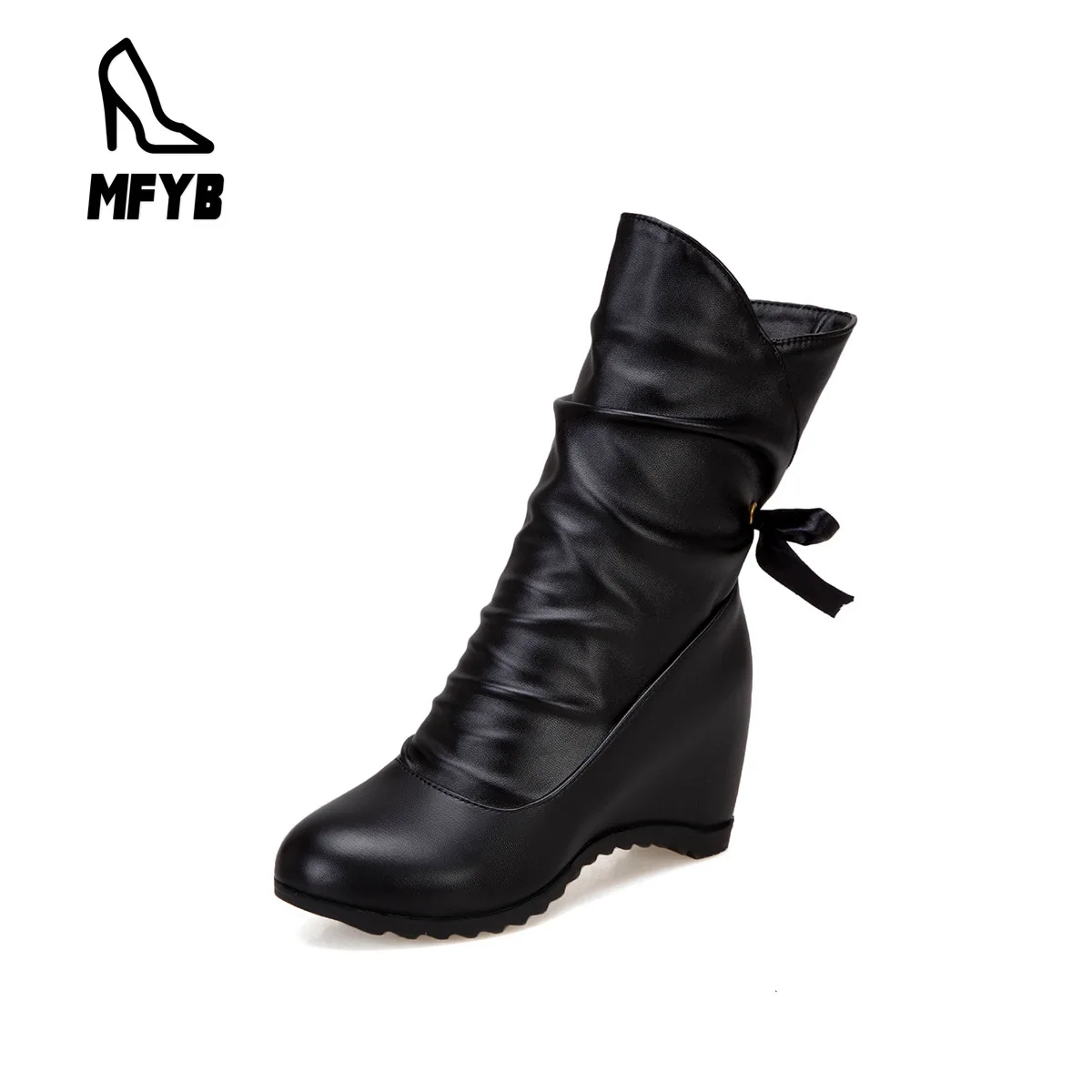 

MFYB Women's boots 2019 winter new fashion wedge with high-heeled shoes large size 35-43 round head low boots tide