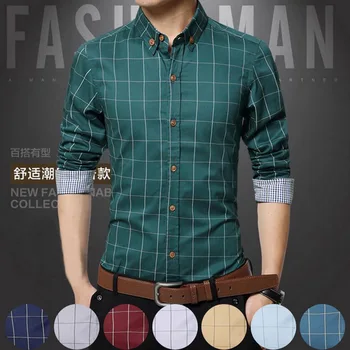 

5XL Plaid Printed Long Sleeve Formal Men Shirt Turn-down Collar Male Business Dress Fashion Patchwork Shirts Tops