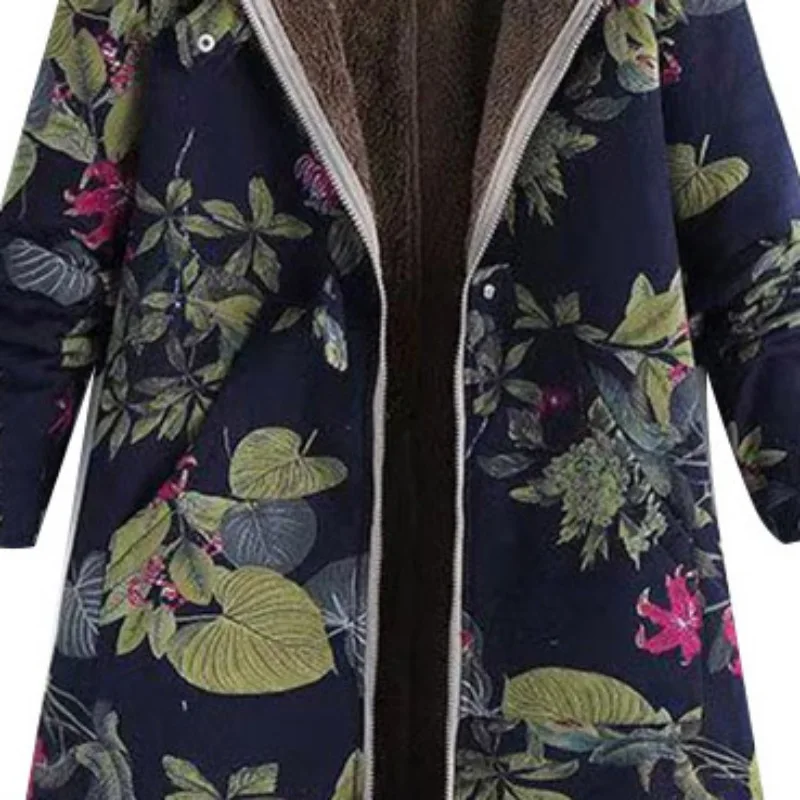 Куртка зимняя Veste Femme пальто с капюшоном для женщин хлопковая стеганая верхняя одежда плюс бархат с длинным рукавом винтажные парки с принтом пальто