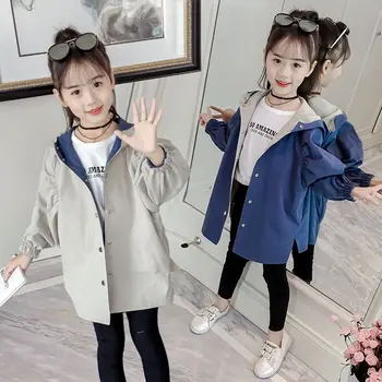 

Girls Spring and Autumn Jacket 2020 New Fashion Spring and Autumn Casual Children's Long Double-sided Trench Coat 2 12 year old