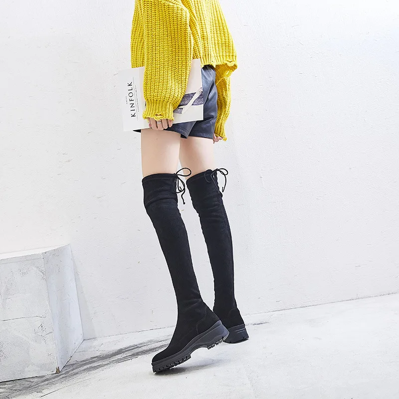 

Thigh Boot Women's over-the-Knee Explicit Thin Boots WOMEN'S Flat Shoes Hose Stretch Boots Boots Chunky-Heel Versatile Boots L