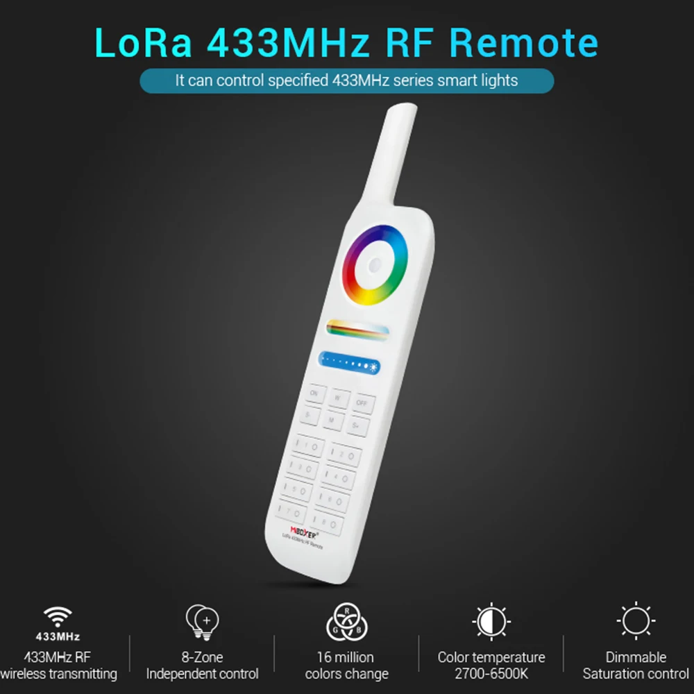 

FUT086 8-Zone 433MHz Remote Controller LoRa Spread Spectrum 16million Colors
