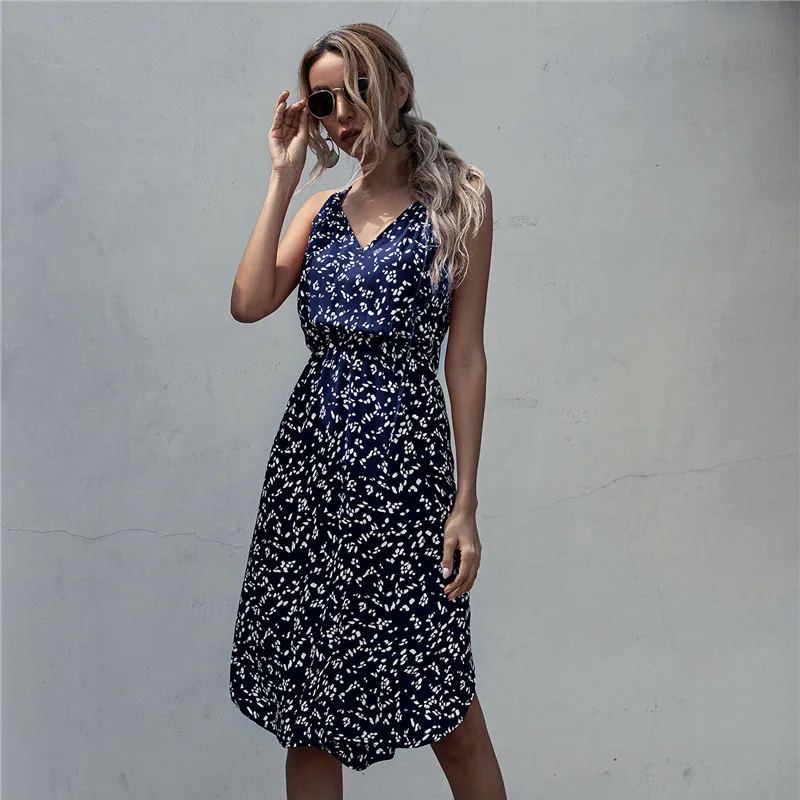 Emma Elegant Striped V Neck Midi Dress For Effortless Summer Style