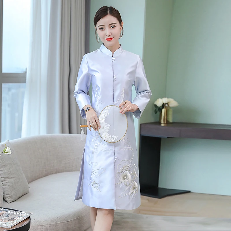 coats for women vintage royal embroidery chinese style flowers lady loose trench coat female traditional chinese clothing