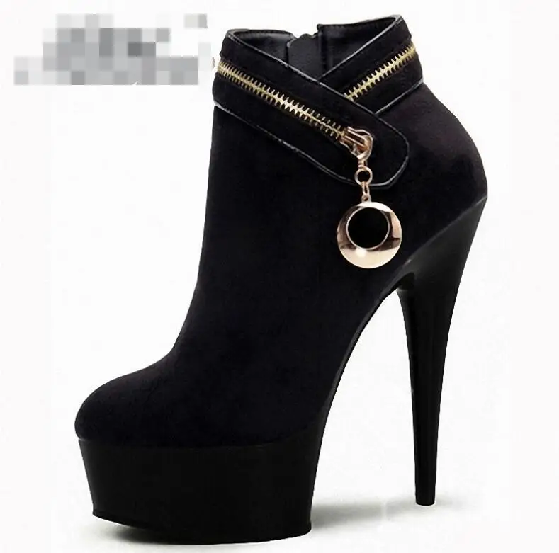 

15cm suede low boots shorts stage show with the same paragraph super high heels