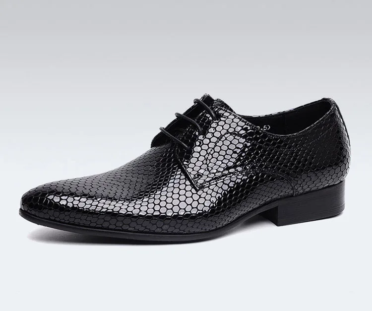 QYFCIOUFU Pointed Toe Oxford Shoes For Men Fashion Lace-up Mens Dress Shoes Snake Pattern Wedding Genuine Leather Formal Shoes