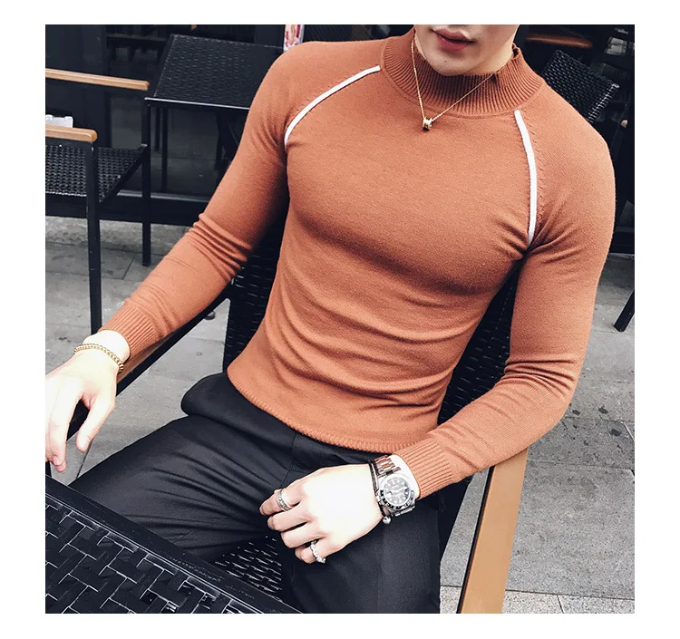 4 цвета контрастная окантовка sueter hombre slim fit полуводолазка пуловер для мужчин Vetement Homme trui heren коричневый slim fit