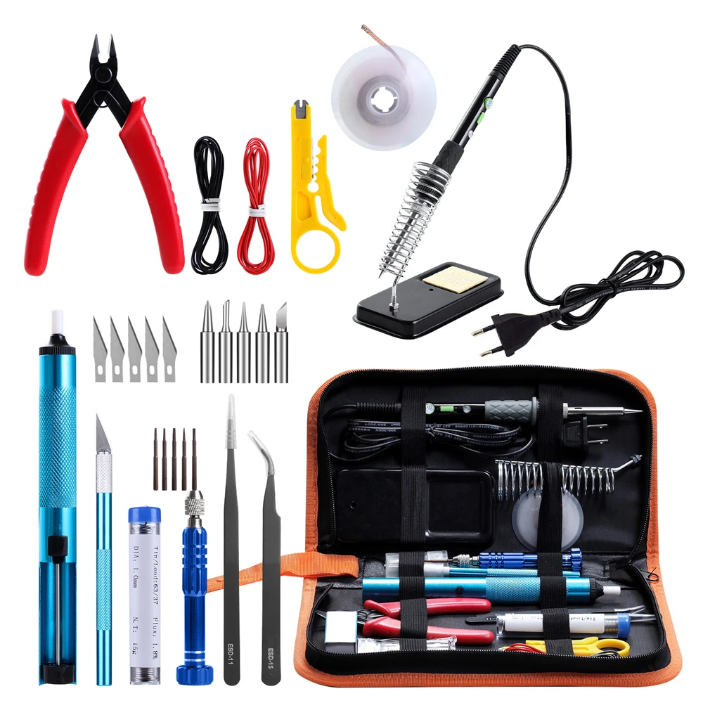 Najtaniej GEYOTAR EU Plug 60W termoregulator zestaw żeliwa lutowniczego pompa rozlutownicy drut lutowniczy 5 sztuk porady przenośne narzędzie naprawcze do spawania