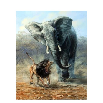 

GATYZTORY DIY Painting By Numbers Elephant And Lion HandPainted Oil Painting Drawing On Canvas Kill Time Wall Decor Unique Gift