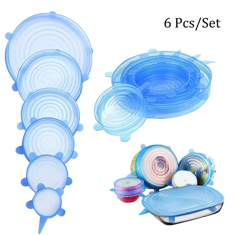 6pcs Reusable Silicon Stretch Lids Universal Lid Silicone Food Wrap bowl Pot Cap Cover Pan Lip Kitchen Accessories | Дом и сад