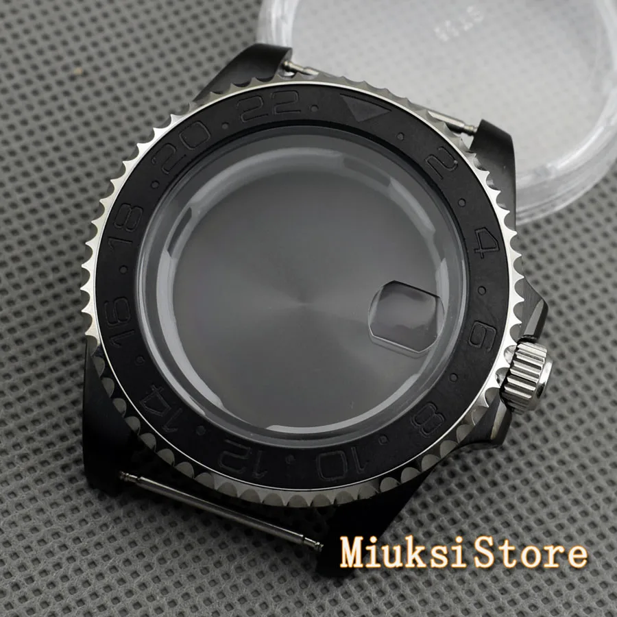 40mm sapphire glass black ceramic bezel PVD steel watch case fit NH35 NH36 ETA 2836 Miyota 82 Serie DG2813/3804 movement | Наручные часы