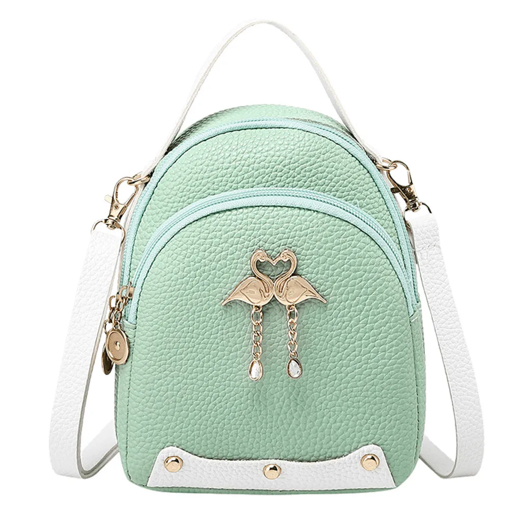 25# Модный женский Одноцветный кожаный рюкзак с маленьким лебедем, сумка через плечо, мини-рюкзаки для девочек, маленький женский рюкзак